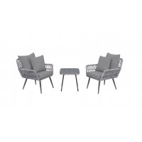 Manhattan Comfort OD-CV012-GY Cannes Rope Wicker 3-Piece Patio Conversation Set with Cushions in Grey